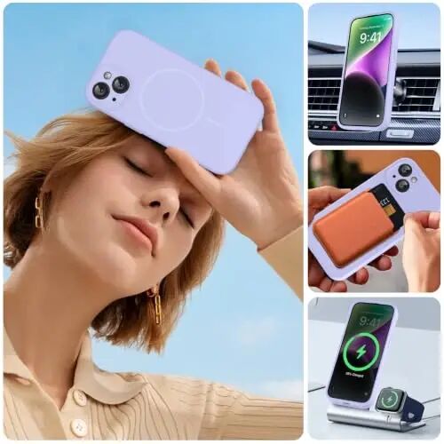 Miracase Designed for iPhone 14 Case,[Upgraded Enhanced Camera Protection],Shockproof Liquid Silicone Case with Microfiber Lining, 6.1 inch,Aqua Purple - 5
