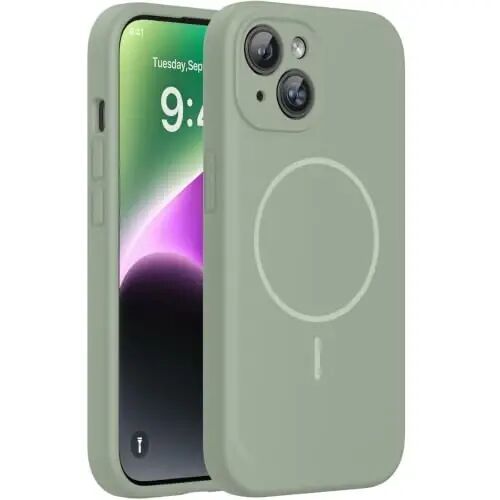 Miracase Designed for iPhone 14 Case,[Upgraded Enhanced Camera Protection],Shockproof Liquid Silicone Case with Microfiber Lining, 6.1 inch,Patina Green - MIRACASE