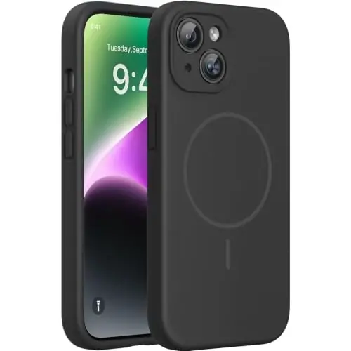 Miracase Designed for iPhone 14 Plus Case with Screen Protector,[Upgraded Enhanced Camera Protection],Shockproof Liquid Silicone Case with Microfiber Lining,6.7 inch, Black 