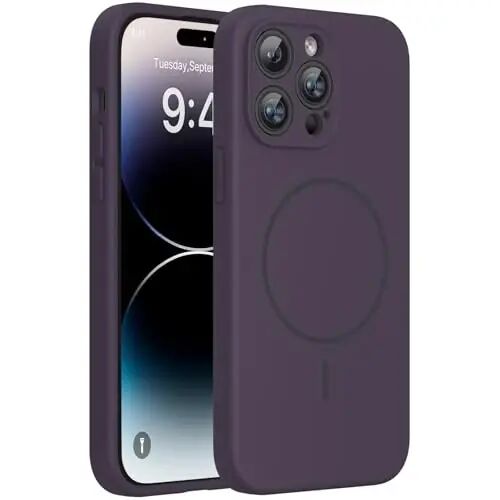 Miracase Designed for iPhone 14 Pro Case, Compatible with Magsafe, Shockproof Liquid Silicone Rubber Phone Case Cover for 14 Pro 6.1 inch, Purple Magnetic - MIRACASE
