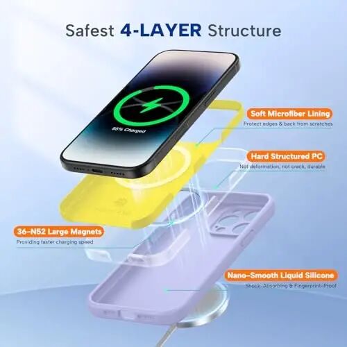 Miracase Designed for iPhone 14 Pro Case, [Upgraded Camera Protection], Shockproof Liquid Silicone Rubber Phone Case Cover for 14 Pro 6.1 inch, Light Purple - 3