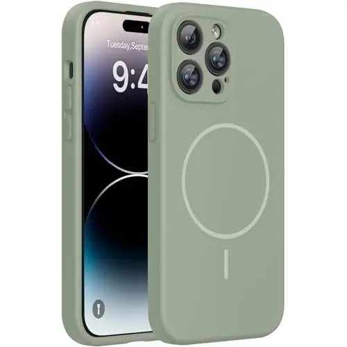 Miracase Designed for iPhone 14 Pro Case, [Upgraded Camera Protection], Shockproof Liquid Silicone Rubber Phone Case Cover for 14 Pro 6.1 inch, Patina Green 