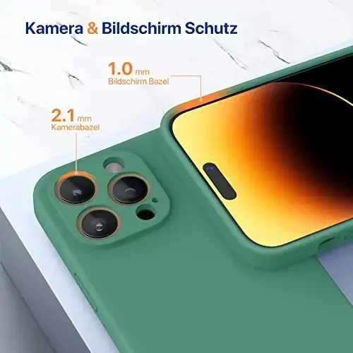Miracase Designed for iPhone 14 Pro Case with Screen Protector, [Upgraded Camera Protection], Shockproof Liquid Silicone Rubber Phone Case Cover for 14 Pro 6.1 inch, Alpine Green - 3