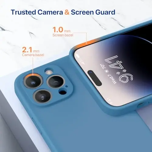 Miracase Designed for iPhone 14 Pro Case with Screen Protector, [Upgraded Camera Protection], Shockproof Liquid Silicone Rubber Phone Case Cover for 14 Pro 6.1 inch, Capri Blue - 3