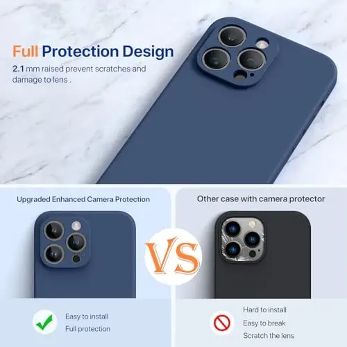 Miracase Designed for iPhone 14 Pro Case with Screen Protector, [Upgraded Camera Protection], Shockproof Liquid Silicone Rubber Phone Case Cover for 14 Pro 6.1 inch, Dark Blue - 6