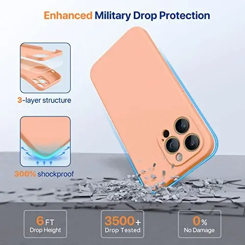 Miracase Designed for iPhone 14 Pro Case with Screen Protector, [Upgraded Camera Protection], Shockproof Liquid Silicone Rubber Phone Case Cover for 14 Pro 6.1 inch, Orange - 1