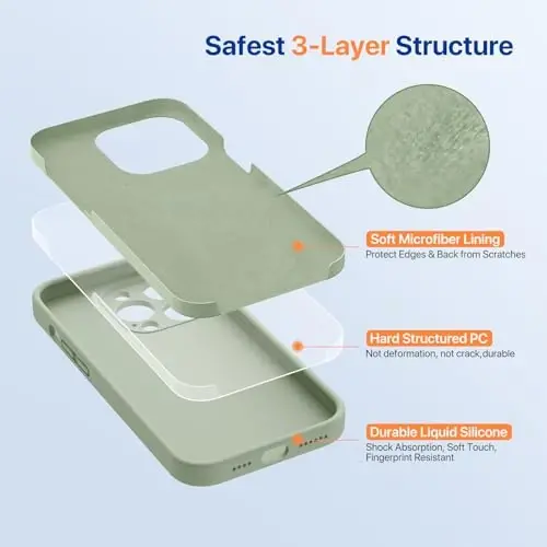 Miracase Designed for iPhone 14 Pro Case with Screen Protector, [Upgraded Camera Protection], Shockproof Liquid Silicone Rubber Phone Case Cover for 14 Pro 6.1 inch, Patina Green - 4