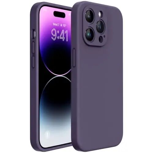 Miracase Designed for iPhone 14 Pro Case, with Tempered Glass Screen Protector, [Upgraded Camera Protection], Shockproof Liquid Silicone Rubber Phone Case Cover for 14 Pro 6.1 inch, Dark Purple - 1