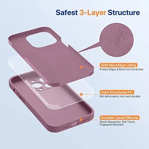 Miracase Designed for iPhone 14 Pro Max Phone Case with Screen Protector,[Upgraded Enhanced Camera Protection],Shockproof Liquid Silicone Case with Microfiber Lining,6.7 inch, Blackcurrant - 4