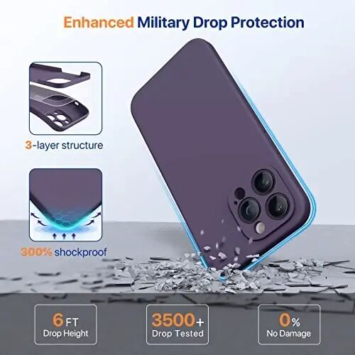 Miracase Designed for iPhone 14 Pro Max Phone Case with Screen Protector,[Upgraded Enhanced Camera Protection],Shockproof Liquid Silicone Case with Microfiber Lining,6.7 inch, Dark Purple - 4
