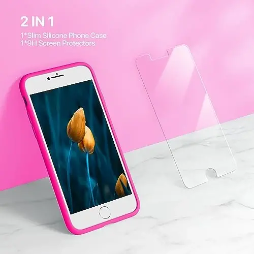 Miracase Designed for iPhone 14 Pro Max Phone Case with Screen Protector,[Upgraded Enhanced Camera Protection],Shockproof Liquid Silicone Case with Microfiber Lining,6.7 inch, Hot Pink - 2