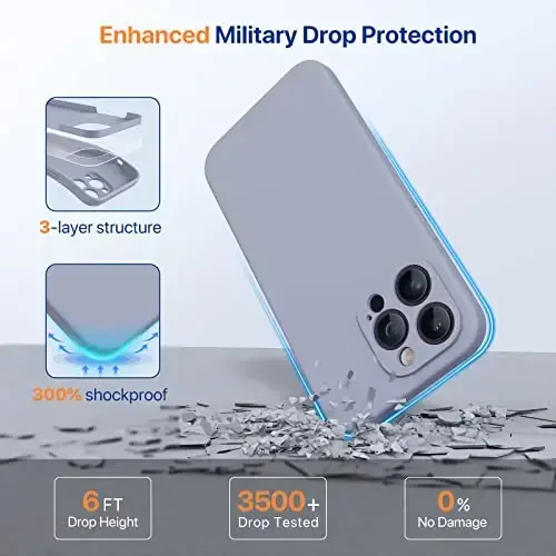 Miracase Designed for iPhone 14 Pro Max Phone Case with Screen Protector,[Upgraded Enhanced Camera Protection],Shockproof Liquid Silicone Case with Microfiber Lining,6.7 inch, Lavender Gray - 4
