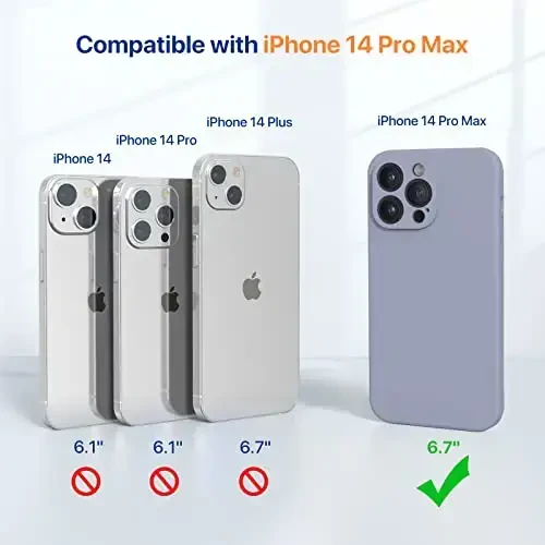 Miracase Designed for iPhone 14 Pro Max Phone Case with Screen Protector,[Upgraded Enhanced Camera Protection],Shockproof Liquid Silicone Case with Microfiber Lining,6.7 inch, Lavender Gray - 6