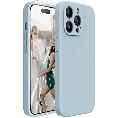 Miracase Designed for iPhone 14 Pro Max Phone Case with Screen Protector,[Upgraded Enhanced Camera Protection],Shockproof Liquid Silicone Case with Microfiber Lining,6.7 inch, Light Green - MIRACASE