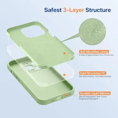 Miracase Designed for iPhone 14 Pro Max Phone Case with Screen Protector,[Upgraded Enhanced Camera Protection],Shockproof Liquid Silicone Case with Microfiber Lining,6.7 inch, Matcha Green - 3
