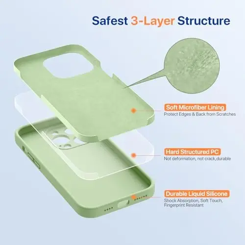 Miracase Designed for iPhone 14 Pro Max Phone Case with Screen Protector,[Upgraded Enhanced Camera Protection],Shockproof Liquid Silicone Case with Microfiber Lining,6.7 inch, Matcha Green - 3