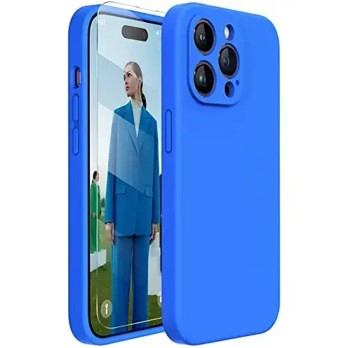 Miracase Designed for iPhone 14 Pro Max Phone Case with Screen Protector,[Upgraded Enhanced Camera Protection],Shockproof Liquid Silicone Case with Microfiber Lining,6.7 inch, Mediterranean Blue - MIRACASE