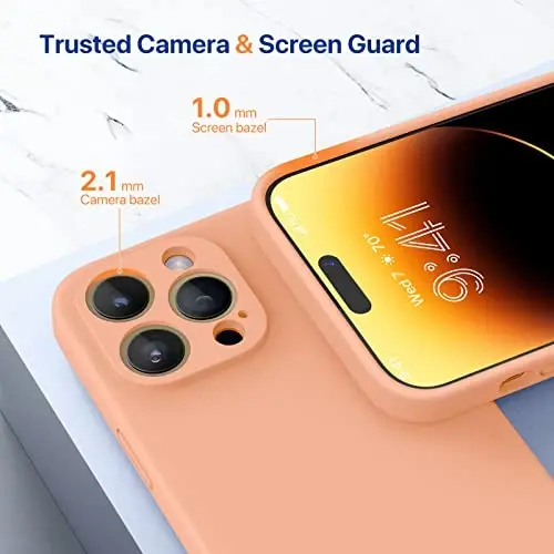Miracase Designed for iPhone 14 Pro Max Phone Case with Screen Protector,[Upgraded Enhanced Camera Protection],Shockproof Liquid Silicone Case with Microfiber Lining,6.7 inch, Melon Orange - 5