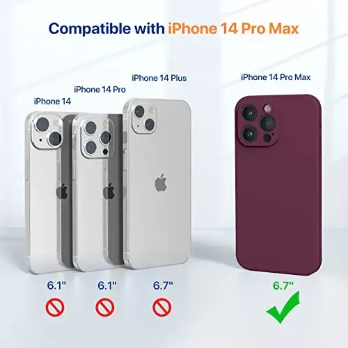 Miracase Designed for iPhone 14 Pro Max Phone Case with Screen Protector,[Upgraded Enhanced Camera Protection],Shockproof Liquid Silicone Case with Microfiber Lining,6.7 inch, Wine Red 