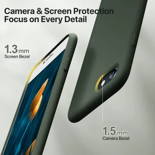 Miracase Ekran Koruyuculu Ultra İnce Tasarımlı iPhone SE Kılıf 2022 (3. Nesil) / iPhone SE 2020 Kılıf (2. Nesil) / iPhone 7 Kılıf / iPhone 8 Kılıf, Çok Renkli Silikon Darbeye Dayanıklı Telefon Kılıfı (Koyu Yeşil) 