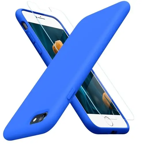 miracase Ultra Slim Designed for iPhone SE Case 2022(3rd Gen)/iPhone SE Case(2nd Gen)/iPhone 7 Case/iPhone 8 Case with Screen Protector, Multi-Color Silicone Shockproof Phone Case(Mediterranean Blue) 
