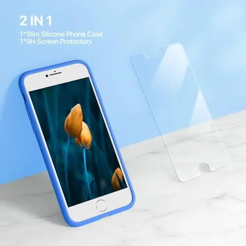 miracase Ultra Slim Designed for iPhone SE Case 2022(3rd Gen)/iPhone SE Case(2nd Gen)/iPhone 7 Case/iPhone 8 Case with Screen Protector, Multi-Color Silicone Shockproof Phone Case(Mediterranean Blue) - 4