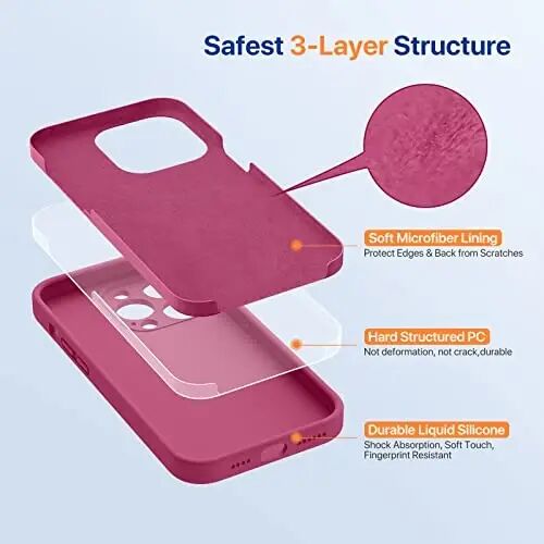 Miracase for iPhone 14 Pro Max Case, Silicone, Ice Red | Shockproof Liquid Silicone Case with Microfiber Lining,6.7 inch - 4