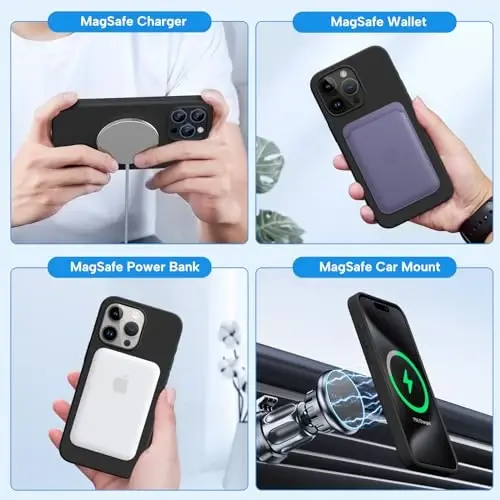 Miracase for iPhone 15 Pro Max Case, [with 2X Screen Protectors], MagSafe bilan mos keladigan, suyuq silikon g'ilof zarbga chidamli tushishdan himoya qiluvchi telefon g'ilofi 15 Pro Max uchun, qora magnitli - 4