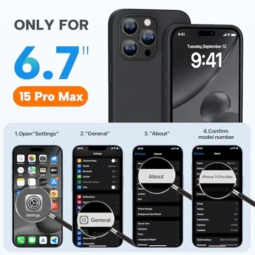 Miracase for iPhone 15 Pro Max Case, [with 2X Screen Protectors], MagSafe bilan mos keladigan, suyuq silikon g'ilof zarbga chidamli tushishdan himoya qiluvchi telefon g'ilofi 15 Pro Max uchun, qora magnitli - 6