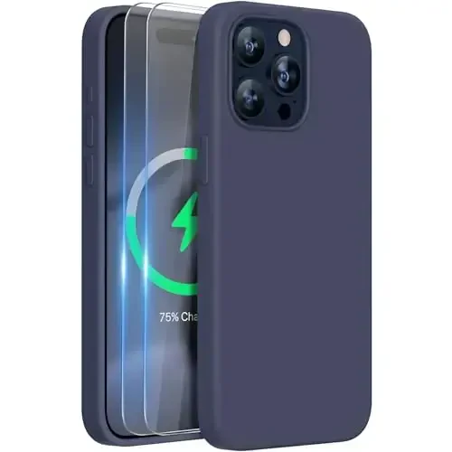 Miracase for iPhone 15 Pro Max Case, [with 2X Screen Protectors], MagSafe bilan mos, suyuq silikonli g'ilof zarbga chidamli tushishdan himoya Telefon g'ilofi 15 Pro Max uchun, to'q ko'k magnitli - MIRACASE