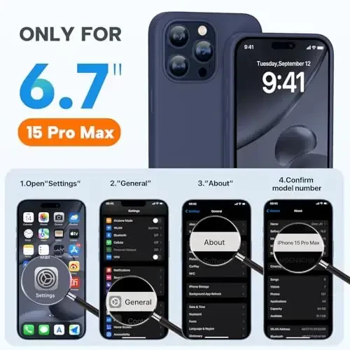 Miracase for iPhone 15 Pro Max Case, [with 2X Screen Protectors], MagSafe bilan mos, suyuq silikonli g'ilof zarbga chidamli tushishdan himoya Telefon g'ilofi 15 Pro Max uchun, to'q ko'k magnitli - 6