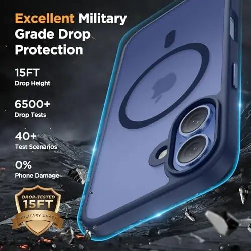 Miracase for iPhone 16 Plus Matte Series Case, Magnetic, Dark Blue | Velvet Touch | Military-Grade Protection | Anti-Fingerprint | 6,7 Inch - 6