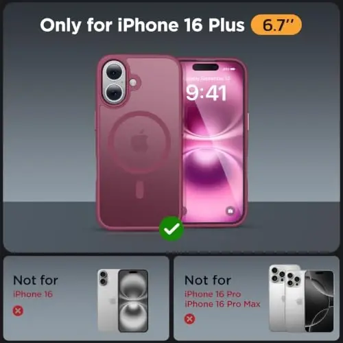 Miracase for iPhone 16 Plus Matte Series Case, Magnetic, Wine Red | Velvet Touch | Military-Grade Protection | Anti-Fingerprint | 6,7 Inch - Miracase (1)