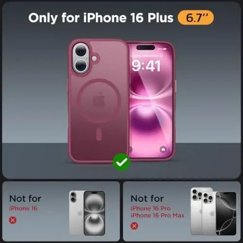 Miracase for iPhone 16 Plus Matte Series Case, Magnetic, Wine Red | Velvet Touch | Military-Grade Protection | Anti-Fingerprint | 6,7 Inch - Miracase (1)
