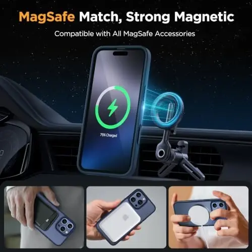 Miracase for iPhone 16 Pro Matte Series Case, Magnetic, Dark Blue | Velvet Touch | Military-Grade Protection | Anti-Fingerprint | 6,3 Inch - 4