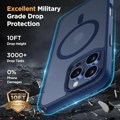 Miracase for iPhone 16 Pro Matte Series Case, Magnetic, Dark Blue | Velvet Touch | Military-Grade Protection | Anti-Fingerprint | 6,3 Inch - 6