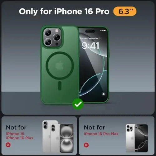 Miracase for iPhone 16 Pro Matte Series Case, Magnetic, Dark Green | Velvet Touch | Military-Grade Protection | Anti-Fingerprint | 6,3 Inch - MIRACASE (1)