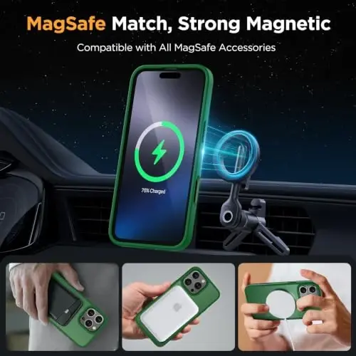 Miracase for iPhone 16 Pro Matte Series Case, Magnetic, Dark Green | Velvet Touch | Military-Grade Protection | Anti-Fingerprint | 6,3 Inch - 4