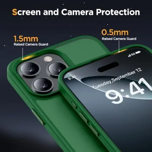 Miracase for iPhone 16 Pro Matte Series Case, Magnetic, Dark Green | Velvet Touch | Military-Grade Protection | Anti-Fingerprint | 6,3 Inch - 5