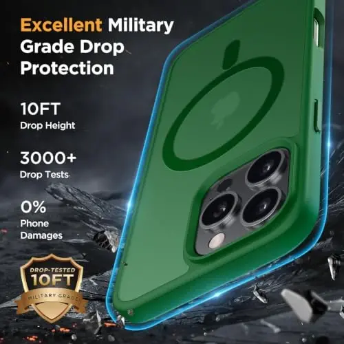 Miracase for iPhone 16 Pro Matte Series Case, Magnetic, Dark Green | Velvet Touch | Military-Grade Protection | Anti-Fingerprint | 6,3 Inch - 6