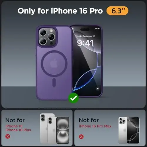 Miracase for iPhone 16 Pro Matte Series Case, Magnetic, Deep Purple | Velvet Touch | Military-Grade Protection | Anti-Fingerprint | 6,3 Inch - MIRACASE (1)