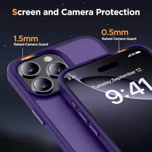 Miracase for iPhone 16 Pro Matte Series Case, Magnetic, Deep Purple | Velvet Touch | Military-Grade Protection | Anti-Fingerprint | 6,3 Inch - 5