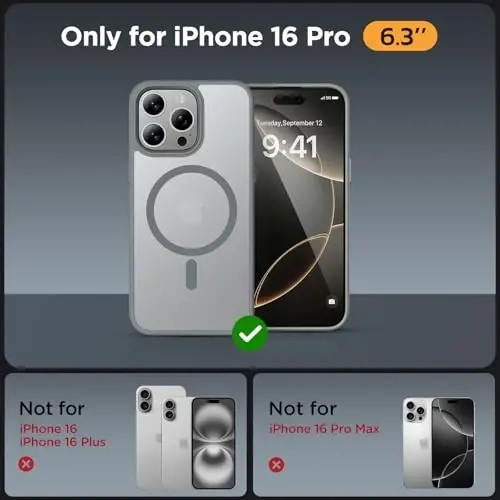 Miracase for iPhone 16 Pro Matte Series Case, Magnetic, Gray | Velvet Touch | Military-Grade Protection | Anti-Fingerprint | 6,3 Inch - 2