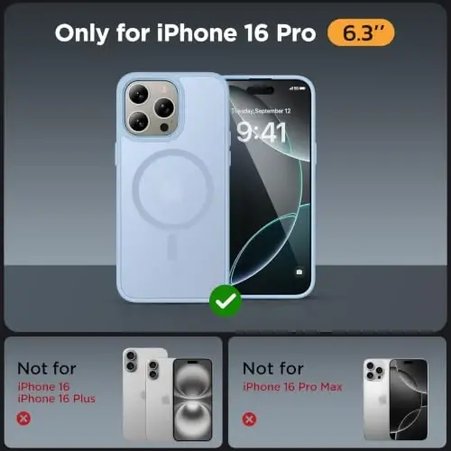 Miracase for iPhone 16 Pro Matte Series Case, Magnetic, Light Blue | Velvet Touch | Military-Grade Protection | Anti-Fingerprint | 6,3 Inch - MIRACASE (1)