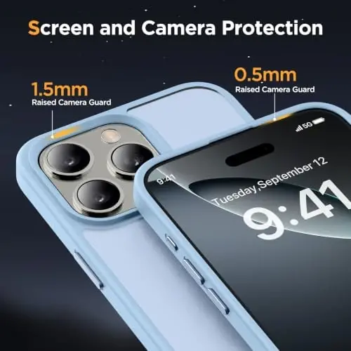 Miracase for iPhone 16 Pro Matte Series Case, Magnetic, Light Blue | Velvet Touch | Military-Grade Protection | Anti-Fingerprint | 6,3 Inch - 5