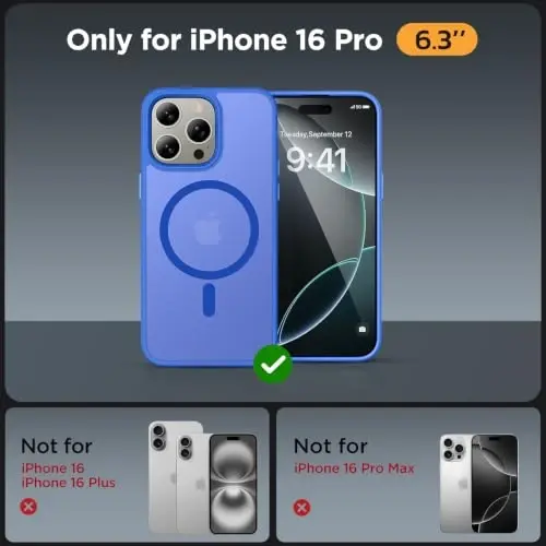 Miracase for iPhone 16 Pro Matte Series Case, Magnetic, Sea Blue | Velvet Touch | Military-Grade Protection | Anti-Fingerprint | 6,3 Inch - MIRACASE (1)