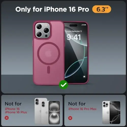 Miracase for iPhone 16 Pro Matte Series Case, Magnetic, Wine Red | Velvet Touch | Military-Grade Protection | Anti-Fingerprint | 6,3 Inch - Miracase (1)