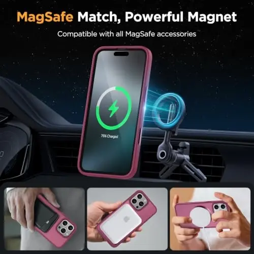 Miracase for iPhone 16 Pro Matte Series Case, Magnetic, Wine Red | Velvet Touch | Military-Grade Protection | Anti-Fingerprint | 6,3 Inch - 3
