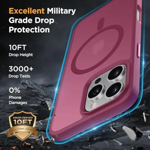 Miracase for iPhone 16 Pro Matte Series Case, Magnetic, Wine Red | Velvet Touch | Military-Grade Protection | Anti-Fingerprint | 6,3 Inch - 4