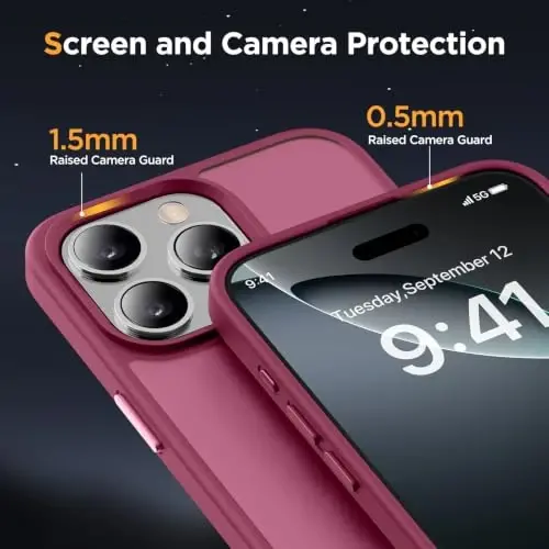 Miracase for iPhone 16 Pro Matte Series Case, Magnetic, Wine Red | Velvet Touch | Military-Grade Protection | Anti-Fingerprint | 6,3 Inch - 5